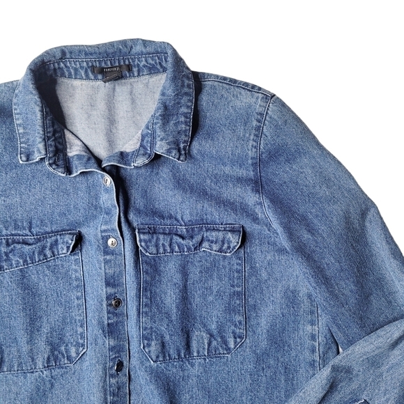 F21 Denim Button Up Shirt Medium - Picture 2 of 7
